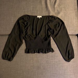 WAYF Black Silky Long Sleeve Blouse